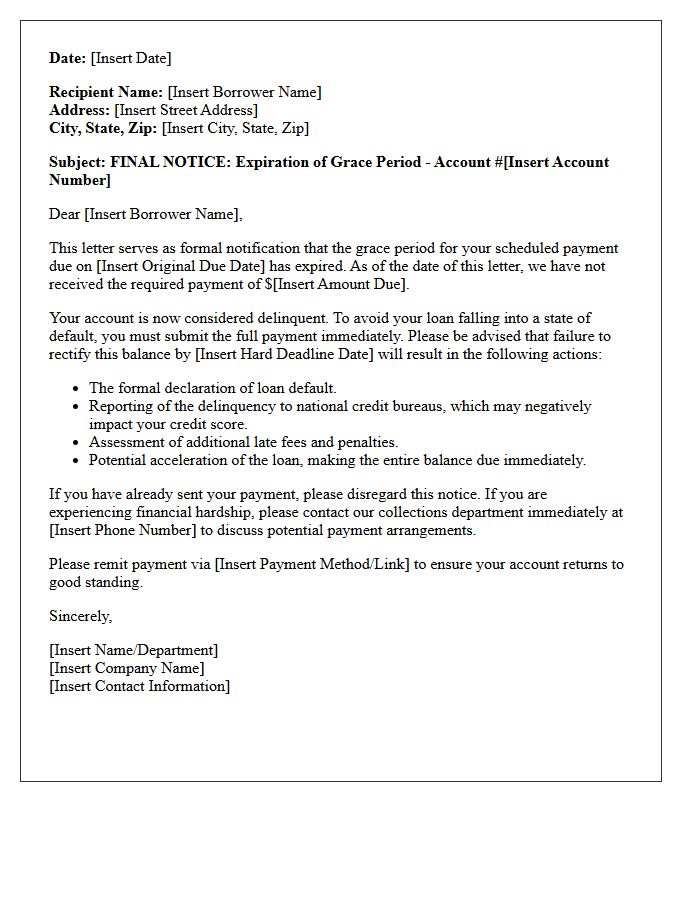 Grace Period Expiration Letter Before Loan Default