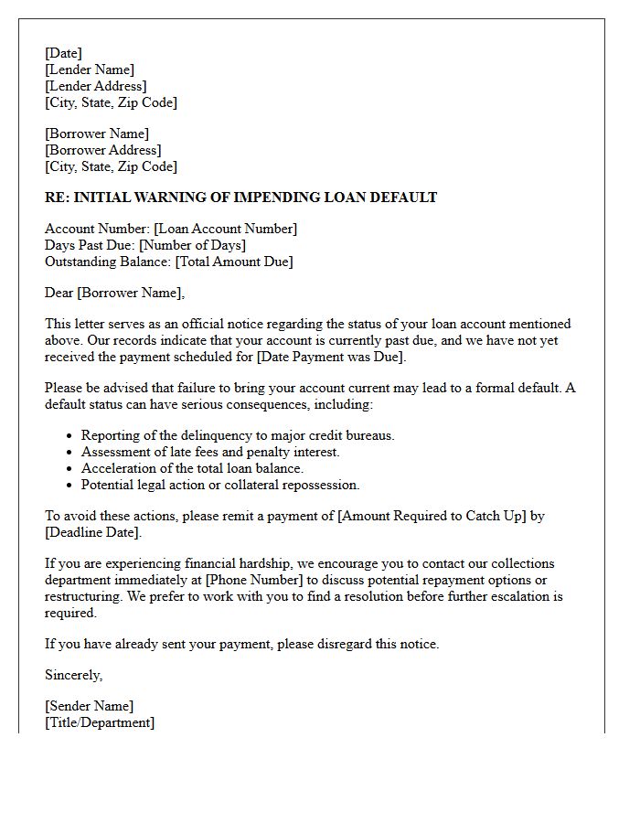 Initial Warning Letter for Impending Loan Default