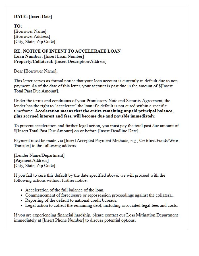 Loan Acceleration Warning Letter Due to Impending Default