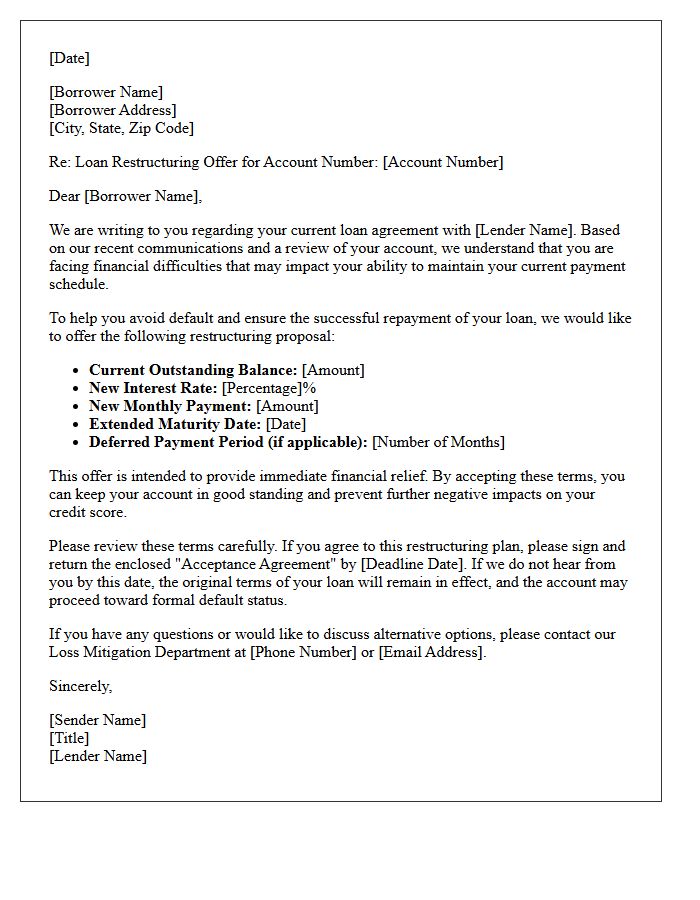 Loan Restructuring Offer Letter Due to Impending Default