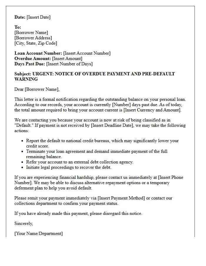Personal Loan Pre-Default Warning Letter