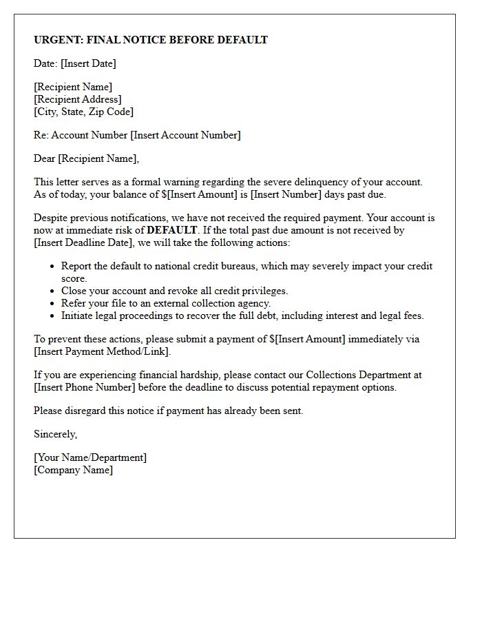 Severe Delinquency Warning Letter for Impending Default
