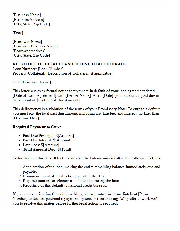 Small Business Loan Default Warning Letter