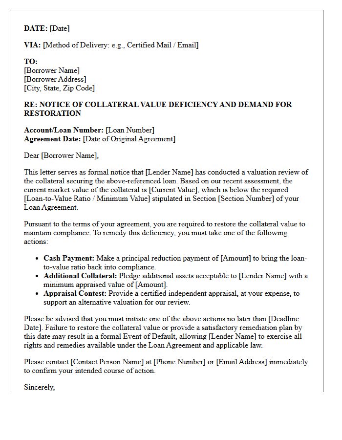 Compliance Letter Demanding Collateral Value Restoration