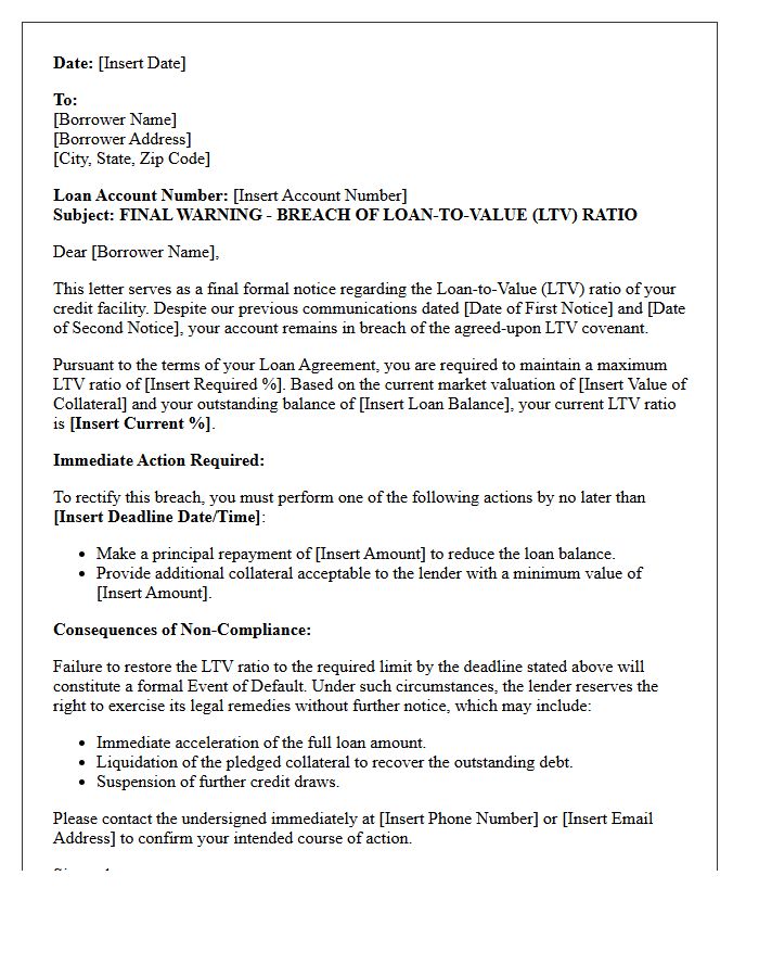 Final Warning Letter for Breach of Loan-to-Value Ratio