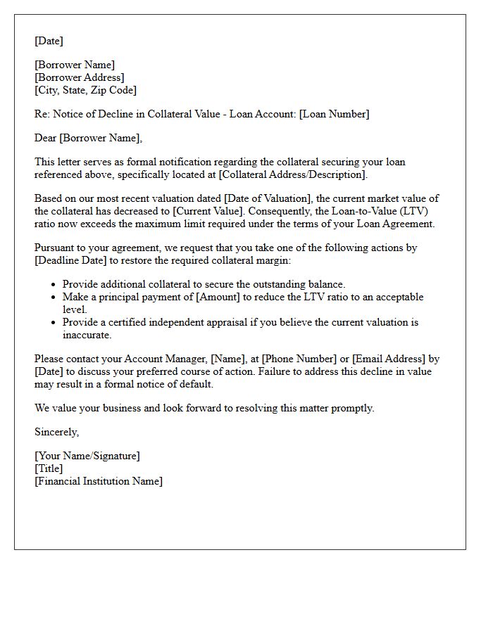 First Notice Letter Regarding Decline in Collateral Valuation
