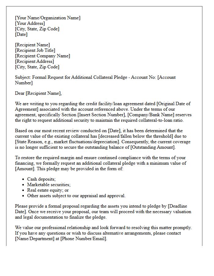 Formal Letter Requesting Additional Collateral Pledge