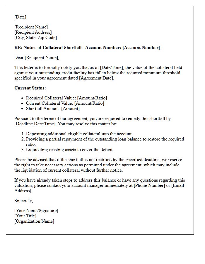 Notification Letter Concerning Collateral Shortfall
