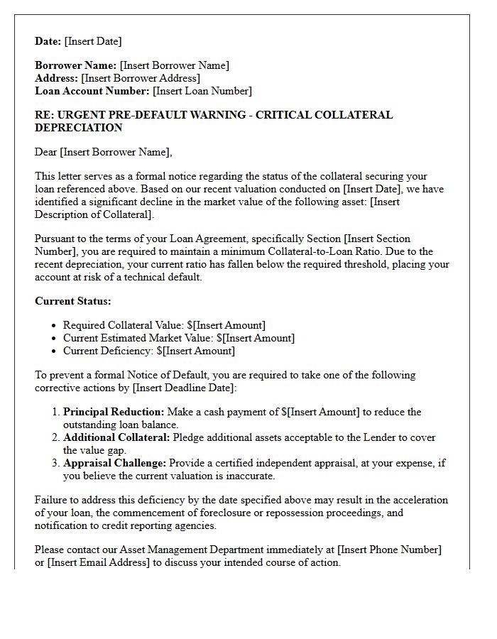 Pre-Default Warning Letter for Critical Collateral Depreciation