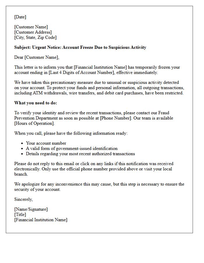 Account Freeze Notification Letter for Suspicious Activity