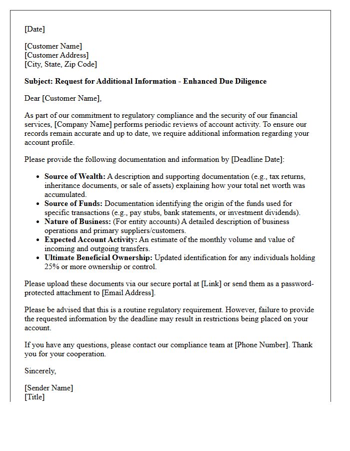 Enhanced Due Diligence Information Request Letter