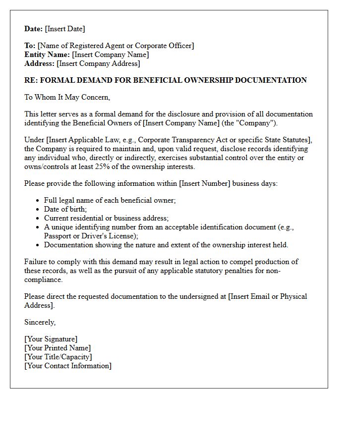 Letter of Demand for Corporate Beneficial Ownership Documentation