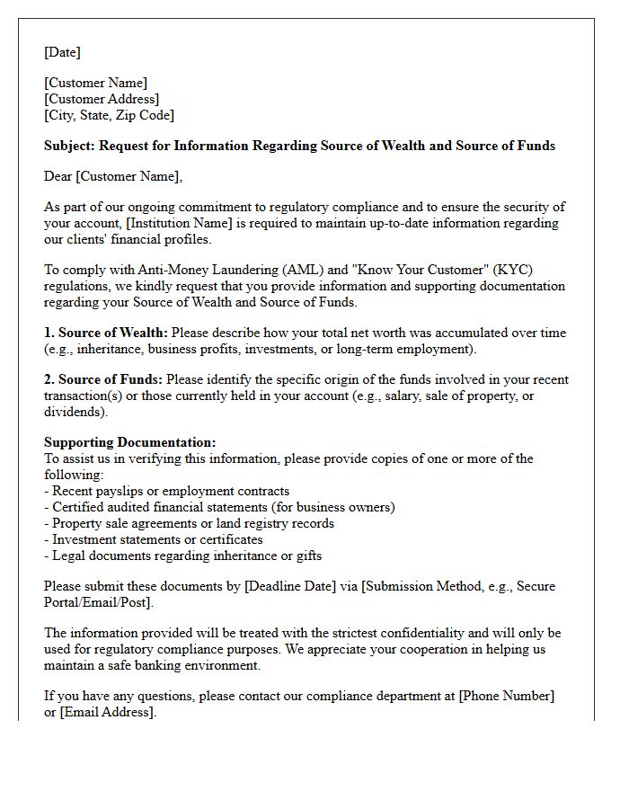 Letter of Inquiry Regarding Source of Wealth and Funds