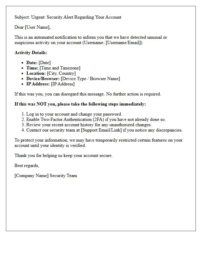 Warning Letter for Unusual Account Activity