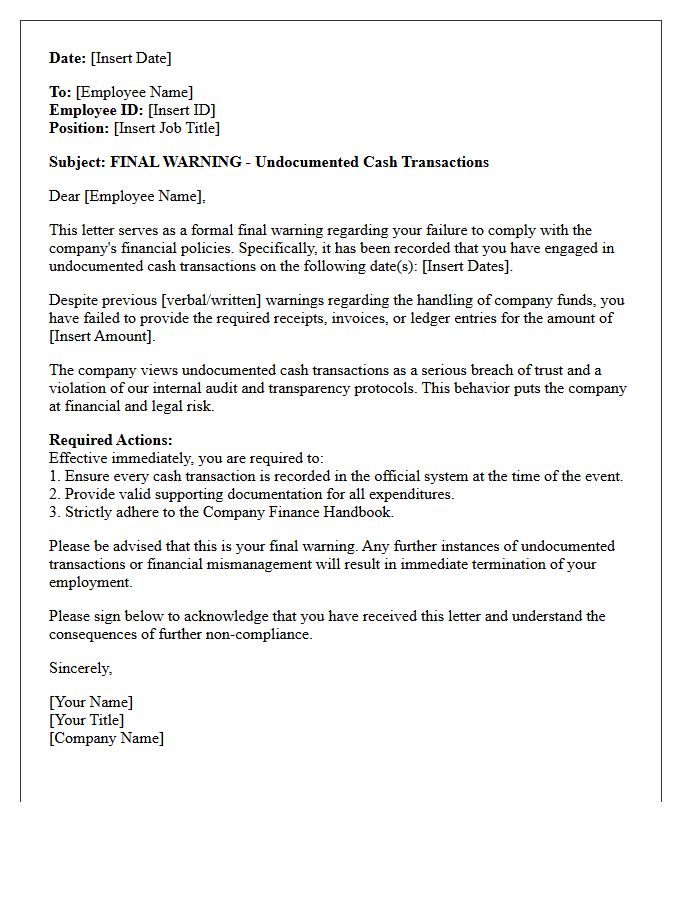 Final Warning Letter for Undocumented Cash Transactions