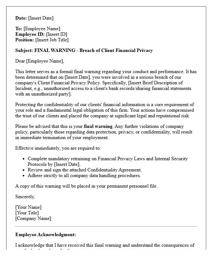 Final Warning Letter for Breach of Client Financial Privacy