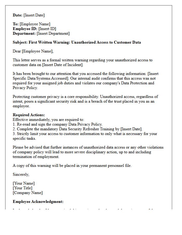 First Warning Letter for Unauthorized Customer Data Access