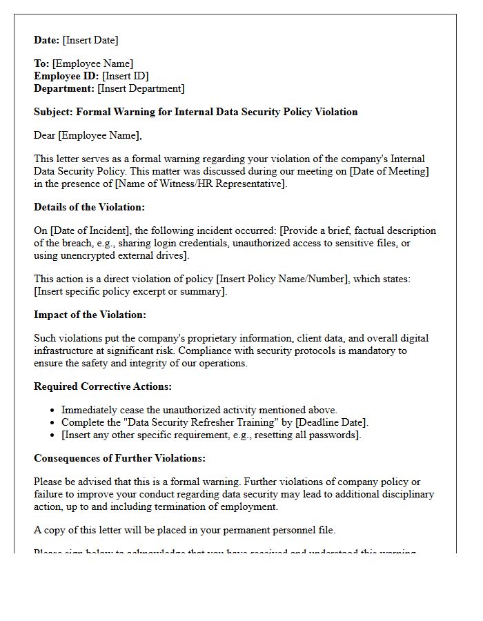 Formal Warning Letter for Internal Data Security Policy Violation
