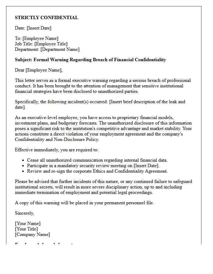 Executive Warning Letter for Leakage of Institutional Financial Strategies
