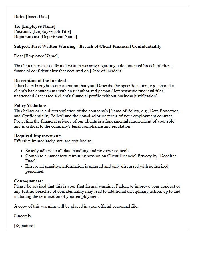 First Warning Letter for Breach of Client Financial Confidentiality