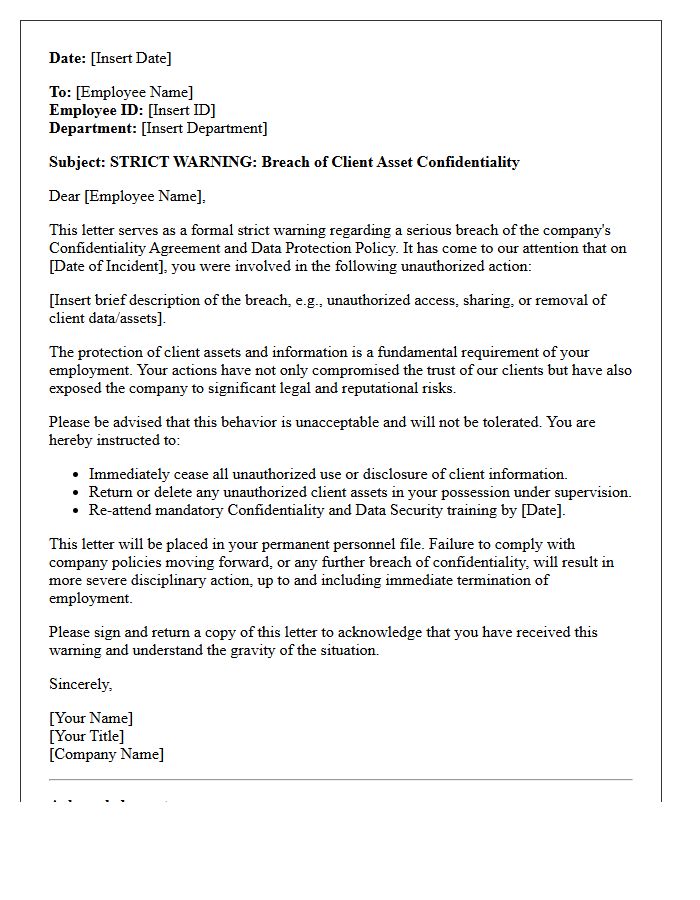 Strict Warning Letter for Breaching Client Asset Confidentiality