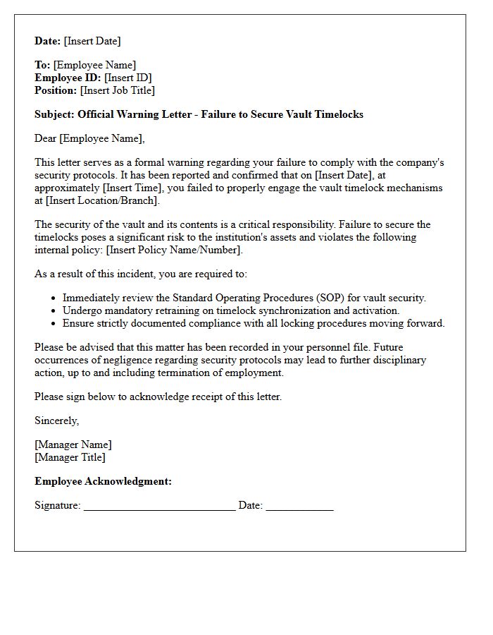 Official Warning Letter for Failure to Secure Vault Timelocks