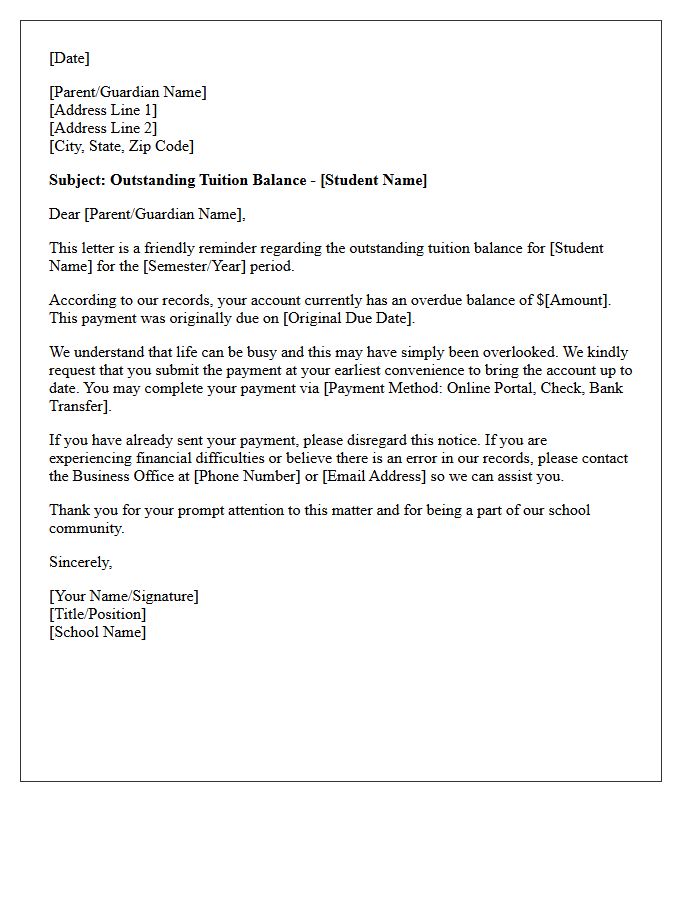 First Collection Letter for Outstanding Tuition