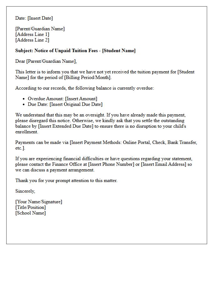 First Delinquency Letter for Unpaid Tuition Fees