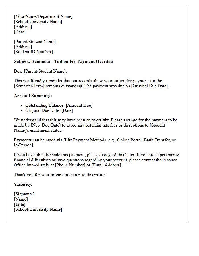 First Reminder Letter for Late Tuition Payment