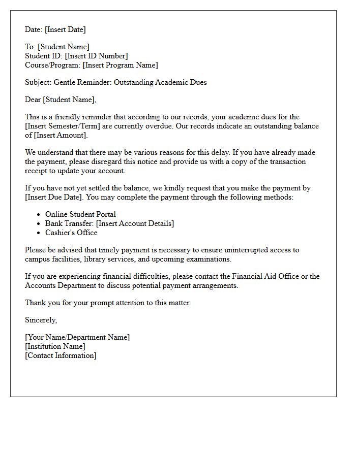 Gentle Reminder Letter for Late Academic Dues
