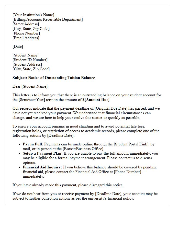 Initial Communication Letter for Tuition Debt Recovery