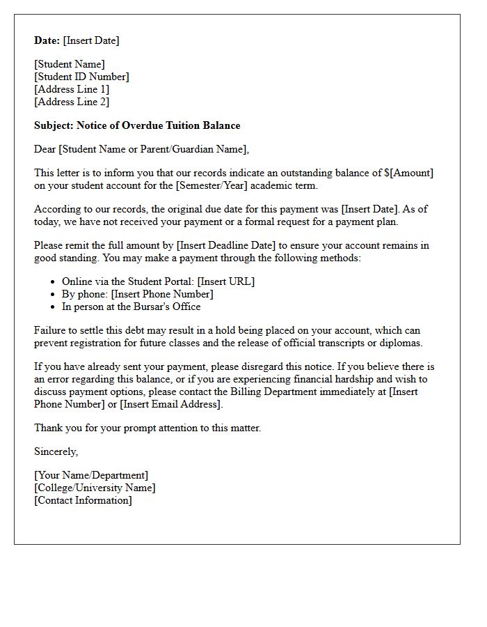 Initial Debt Collection Letter for Overdue Tuition