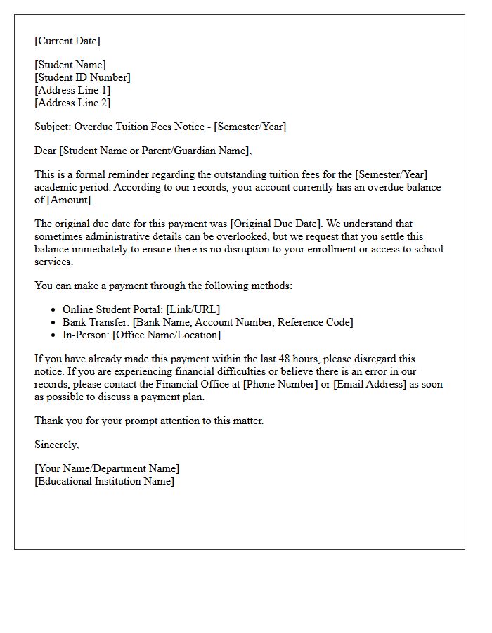 Initial Payment Request Letter for Overdue Tuition