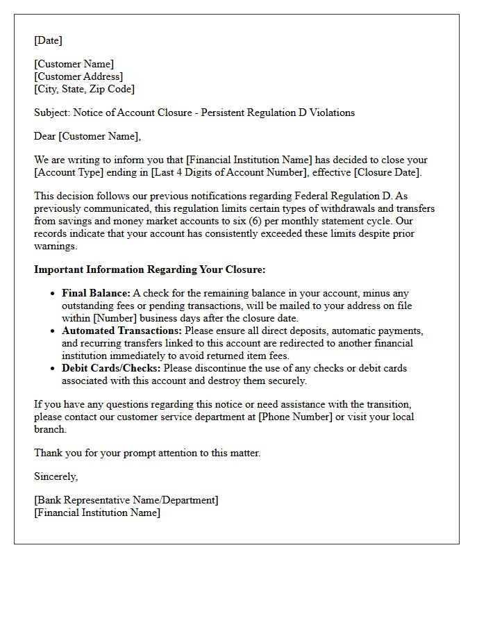 Account Closure Letter for Persistent Regulation D Violations