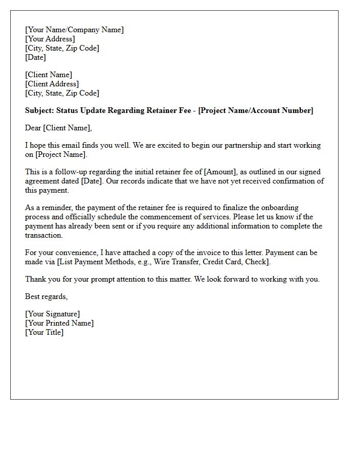 Client Onboarding Retainer Fee Status Request Letter