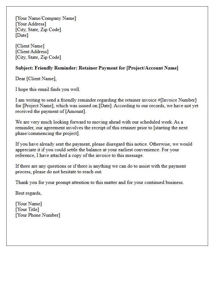 Friendly Inquiry Letter Concerning Unpaid Account Retainer