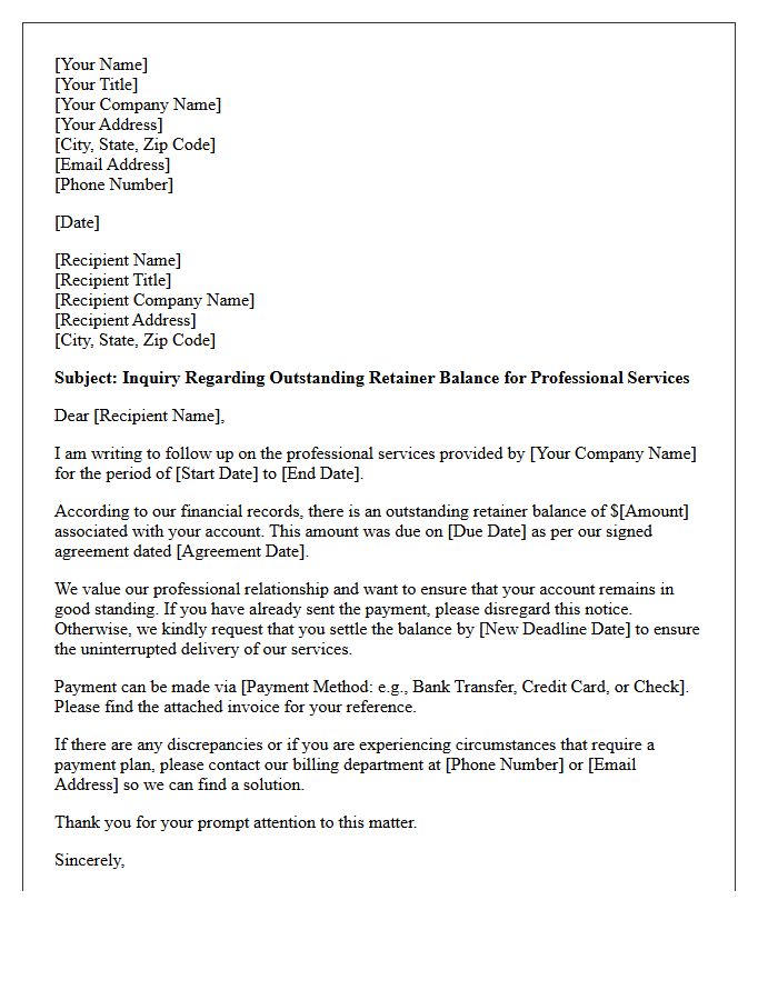 Outstanding Professional Services Retainer Inquiry Letter