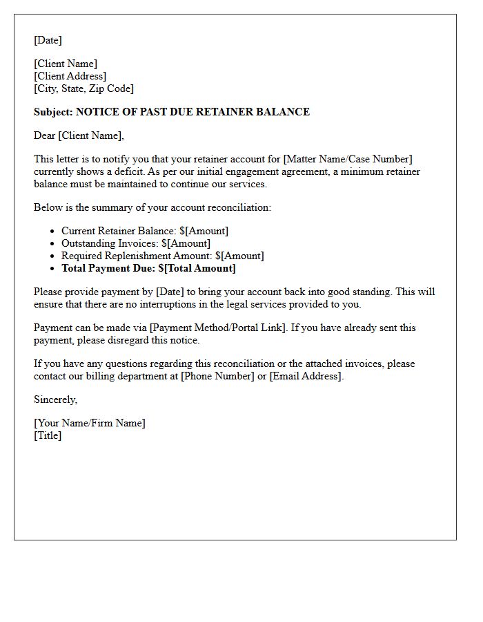 Past Due Retainer Account Reconciliation Letter