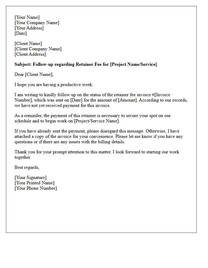 Polite Follow-Up Letter for Unpaid Retainer Fee