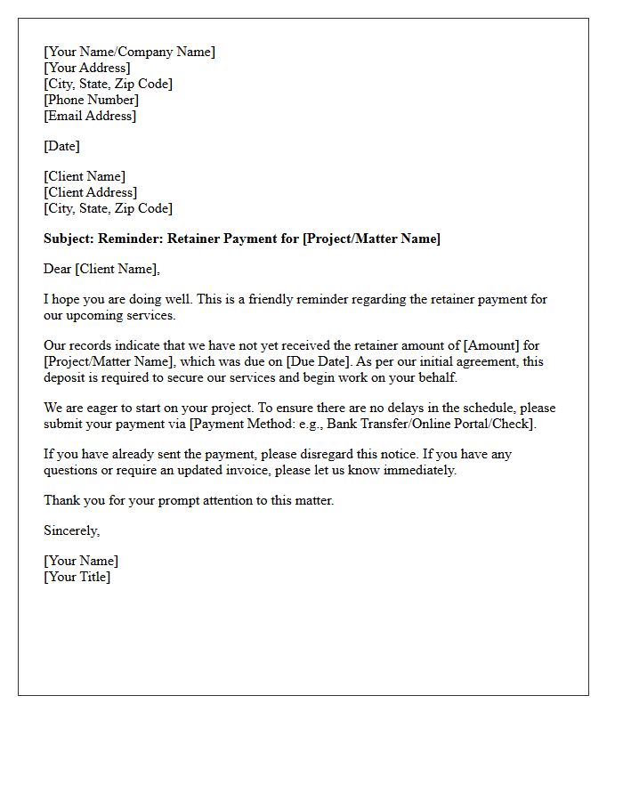 Pre-Collection Polite Retainer Payment Request Letter