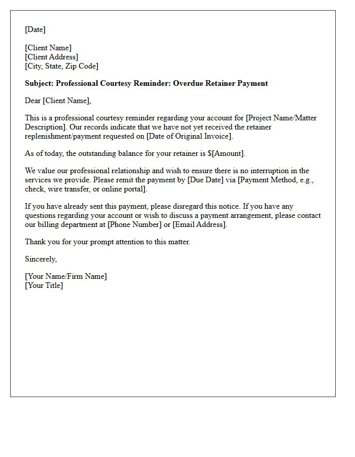 Professional Courtesy Letter for Overdue Retainer Payment