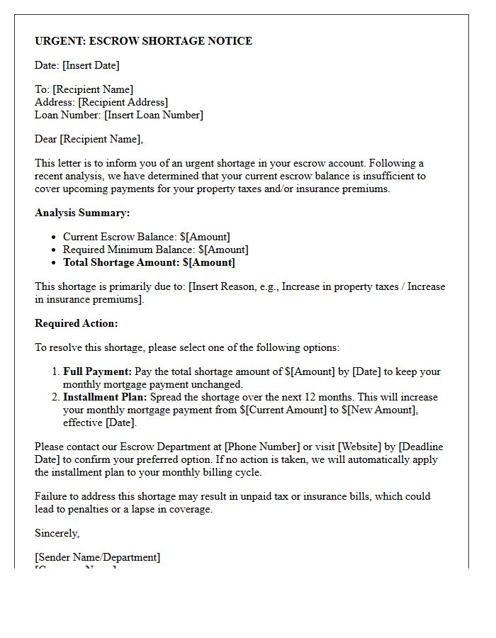 Urgent Warning Letter for Shortage in Escrow Funds