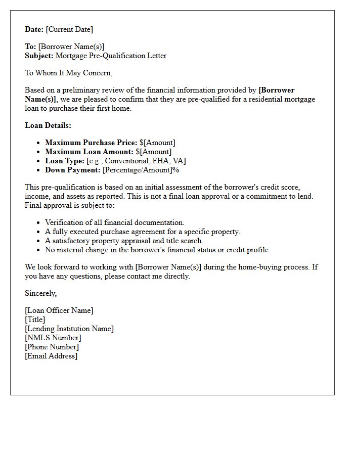 First-Time Homebuyer Pre-Qualification Letter