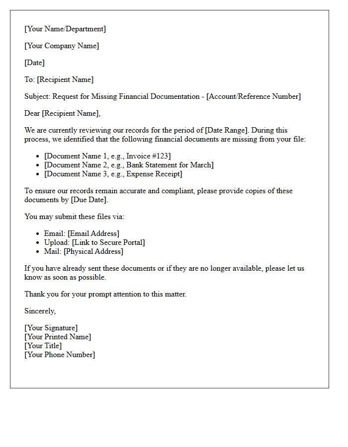 Missing Financial Documentation Request Letter