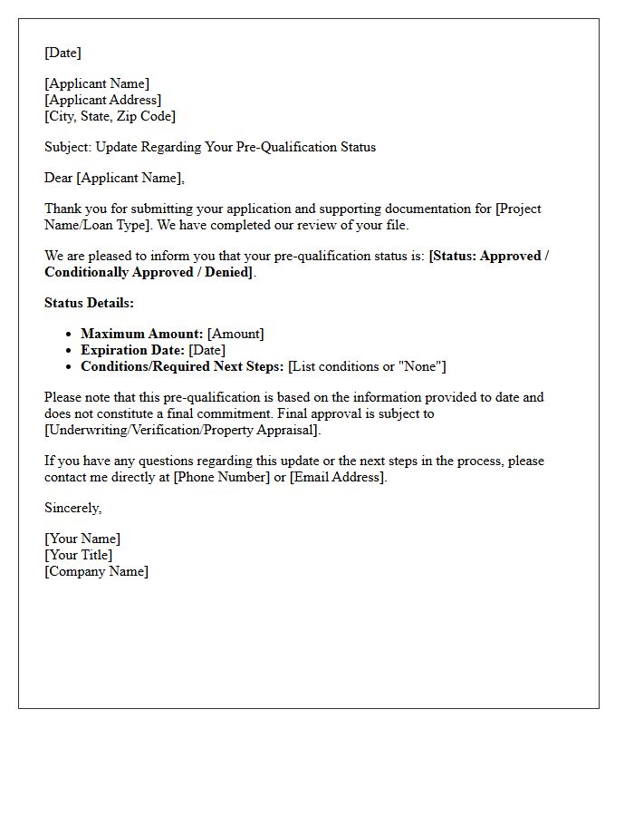Pre-Qualification Status Update Letter