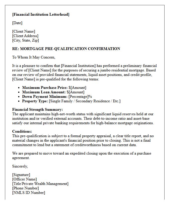 High Net Worth Jumbo Mortgage Pre-Qualification Letter