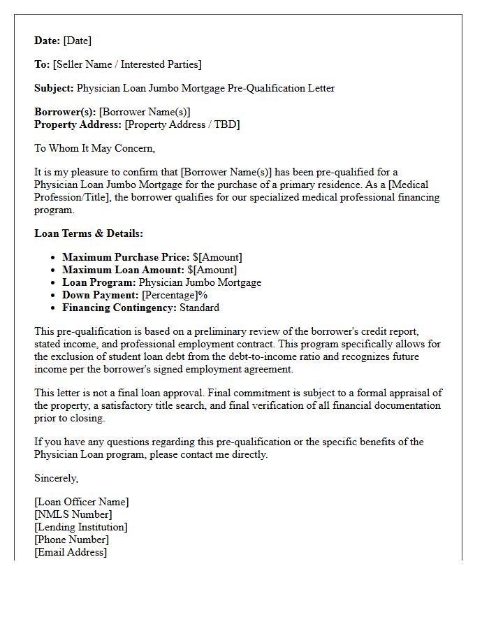Physician Loan Jumbo Mortgage Pre-Qualification Letter