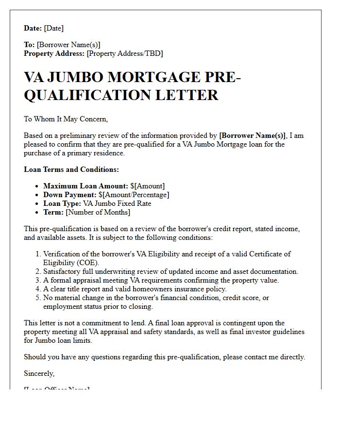 Veterans Affairs Jumbo Mortgage Pre-Qualification Letter