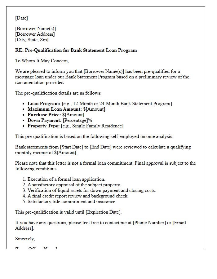Bank Statement Program Pre-Qualification Letter
