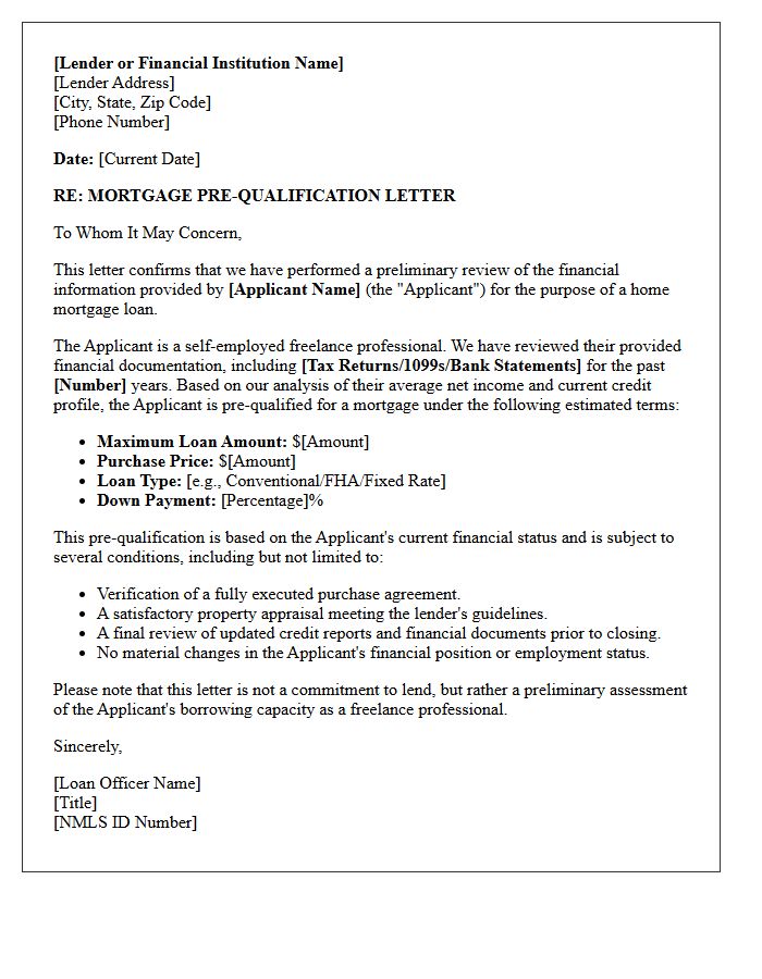 Freelance Professional Mortgage Pre-Qualification Letter